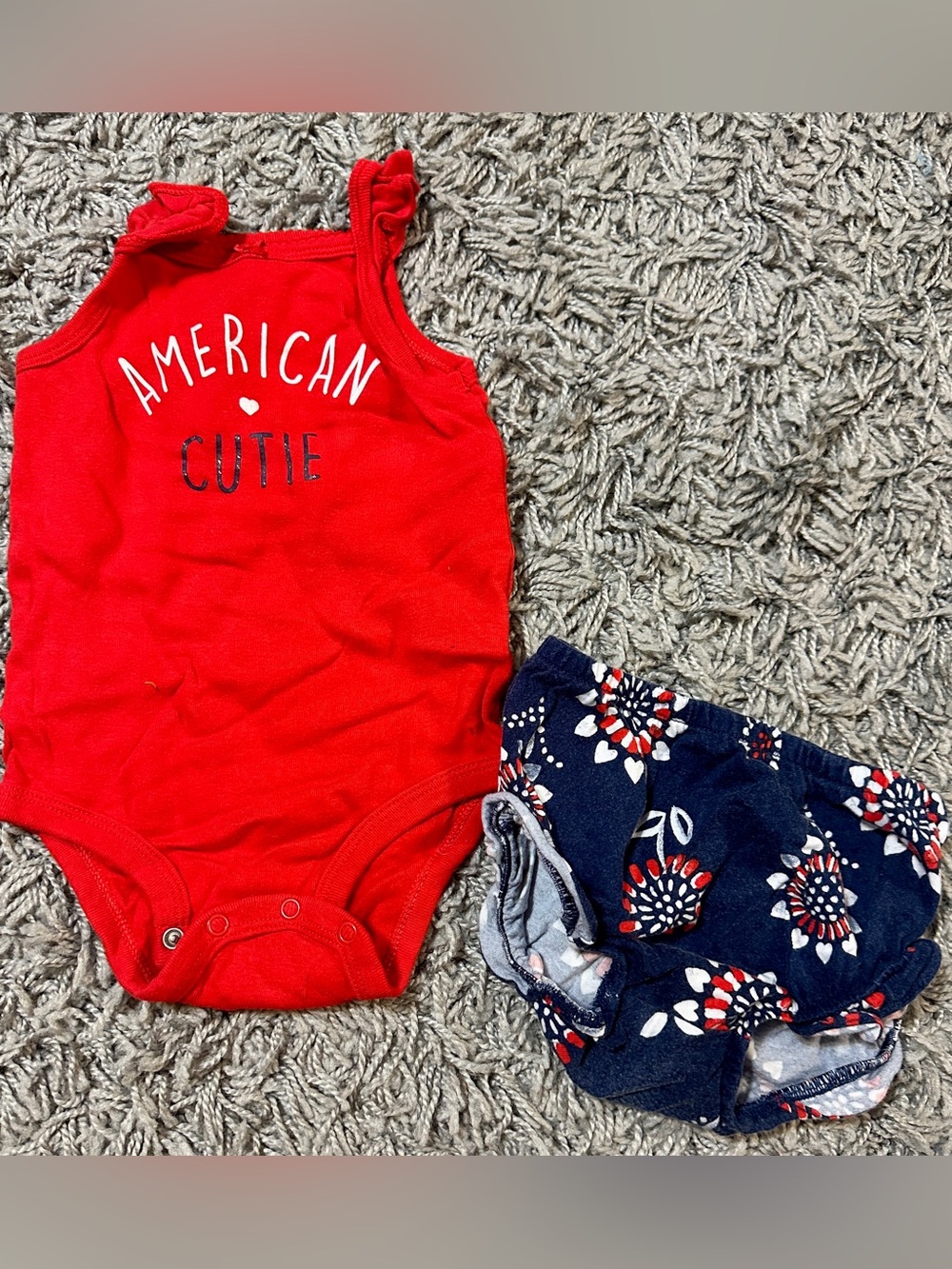 Carter's Red "American Cutie" Infant Tank Bodysuit & Navy Floral Bloomers